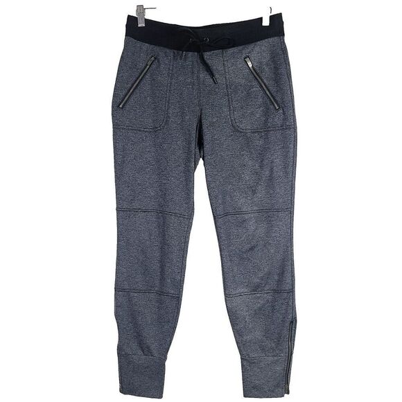Athleta Jogger Pants S Charcoal Gray Stretch‎ Knit Pull-On Zip Pockets Ankle Zip - Picture 1 of 9